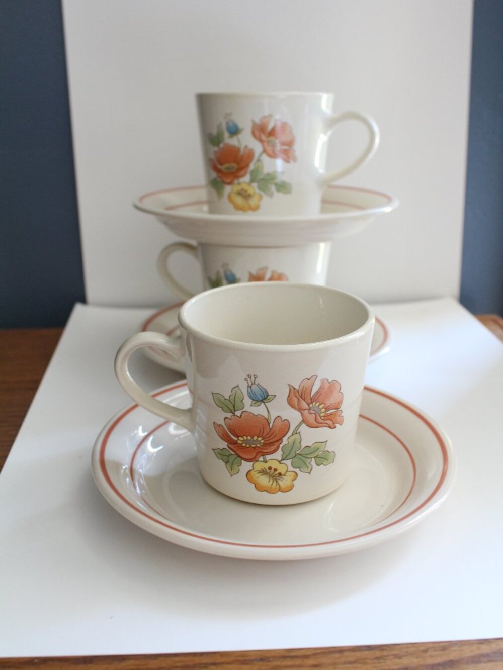 Corelle Royal Garden Lot of 3 Flat Cup & Saucer Set